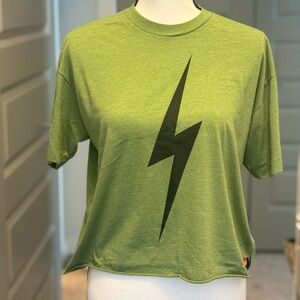 Aviator Nation Green Short Sleeve Tee with Black Lightning Bolt